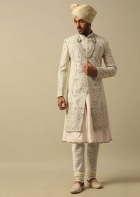 Opulent White Raw Silk Sherwani
