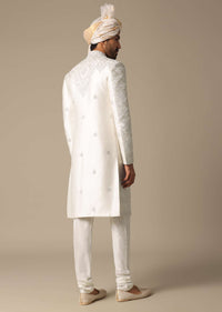Opulent White Silk Sherwani Set