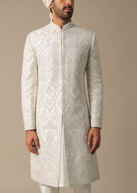 Opulent White Silk Sherwani Set