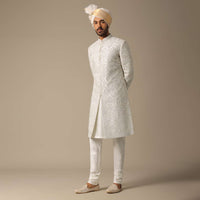 Opulent White Silk Sherwani Set