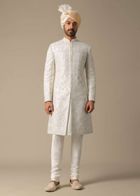 Opulent White Silk Sherwani Set