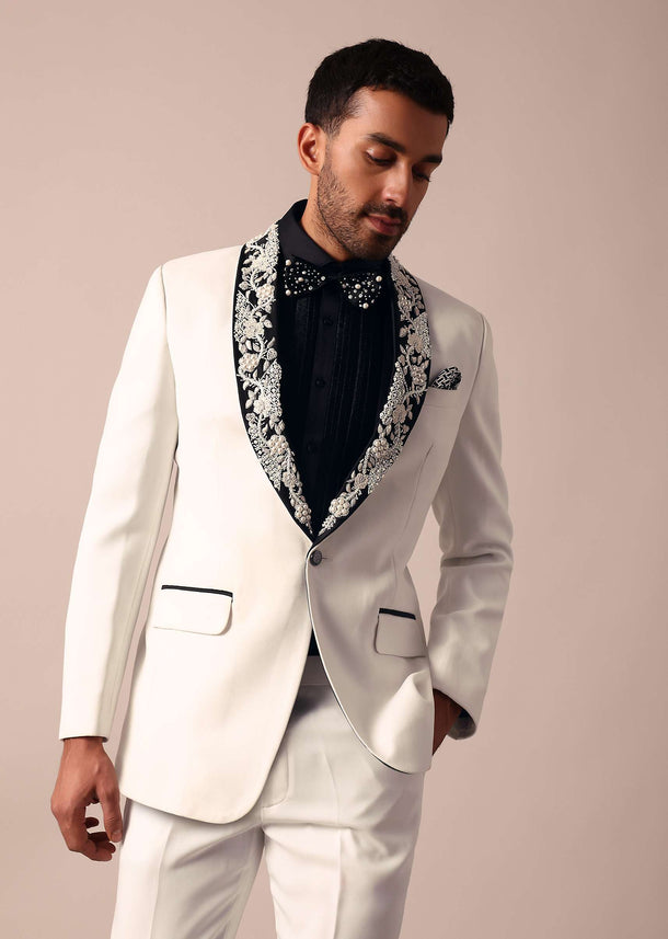 Opulent White Stylish Tuxedo For Men