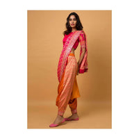 Orange And Fuchsia Shaded Dhoti Saree In Georgette With Brocade Jaal All Over Online - Kalki Fashion