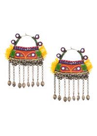 Orange And Multicolor Hand Embroidered Thread And Beaded Boho Dangler Earrings