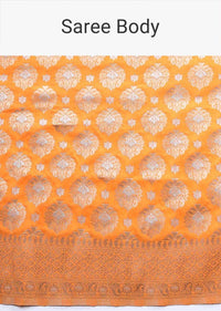 Orange art handloom Saree In Silk With Weaved Floral Buttis