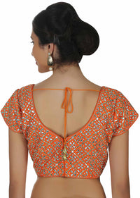 Orange blouse in raw silk with gotta patti embroidery only on Kalki