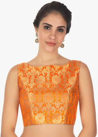 Orange Blouse In Floral Brocade Online - Kalki Fashion