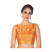 Orange brocade floral blouse