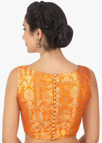 Orange brocade floral blouse