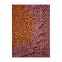 Orange brocade saree in floral motif only on Kalki