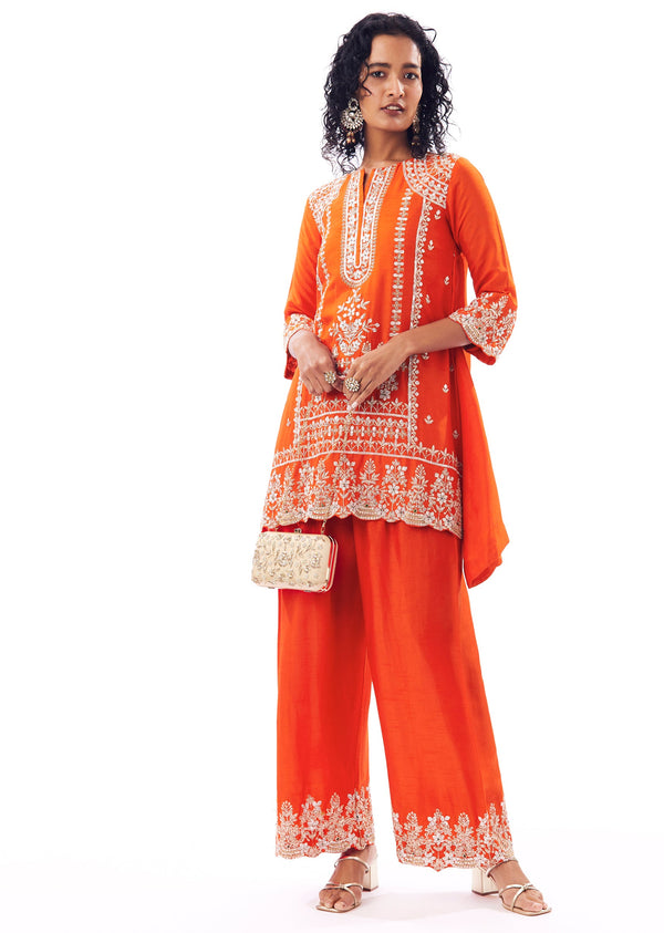 Orange Coord Set With Zardosi And Gotta Accents