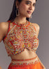 Orange Crepe Zardosi Thread Work Croptop And Palazzo Suit