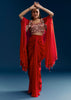 Orange Crop Top Skirt Set With Embroidered Cape