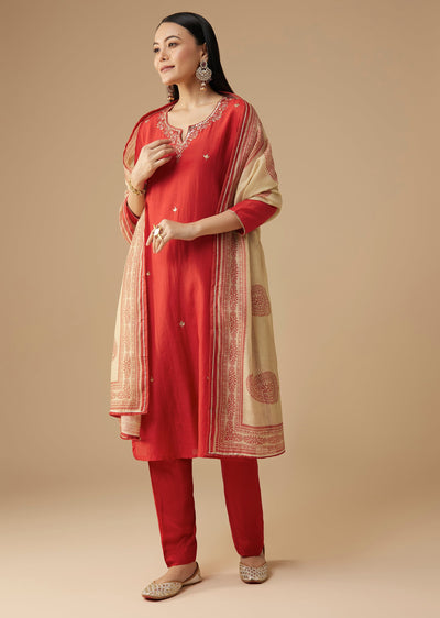 Orange Gota Work Kurta Set