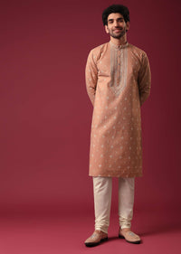 Orange Kurta Set In Silk with Sequin Work