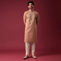 Orange Kurta Set In Silk with Sequin Work