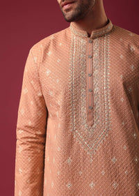 Orange Kurta Set In Silk with Sequin Work