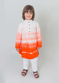 Kalki Boys Orange Ombre Kurta In Cotton With Shibori Tie - Dye Print By Tiber Taber