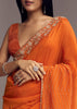 Orange Organza Saree With Zigzag Sequins And Cut Dana Embroidery