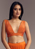 Orange Organza Saree With Zigzag Sequins And Cut Dana Embroidery
