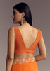 Orange Organza Saree With Zigzag Sequins And Cut Dana Embroidery