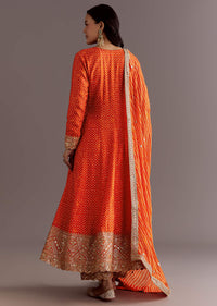 Orange Russian Silk Bandhani Anarkali Dupatta Suit