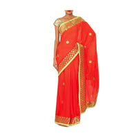 Orange Saree With Gotta Patch Embroidered Border Online - Kalki Fashion