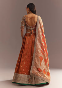 Orange Tissue Butti Embroidered Lehenga Choli And Woven Dupatta