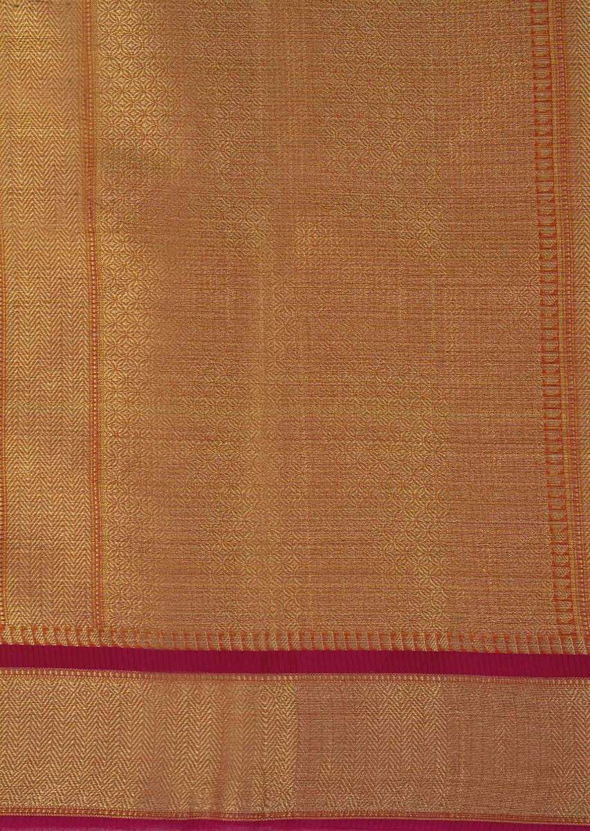 Orange tussar silk weaved saree in geometric motif 