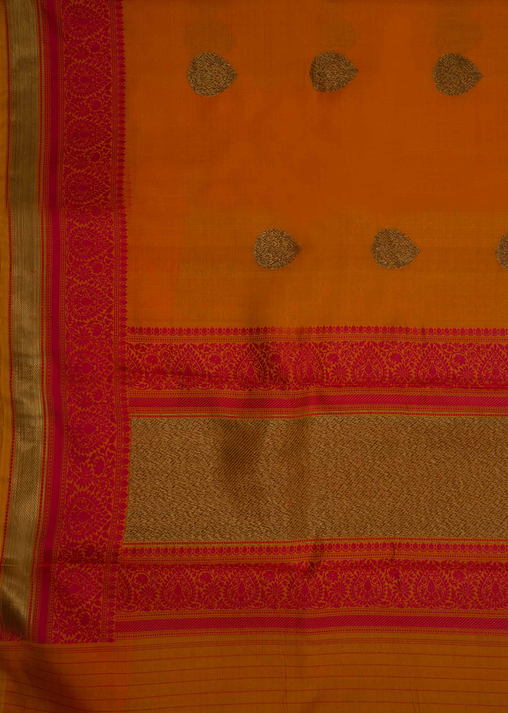 Orange tussar silk weaved saree