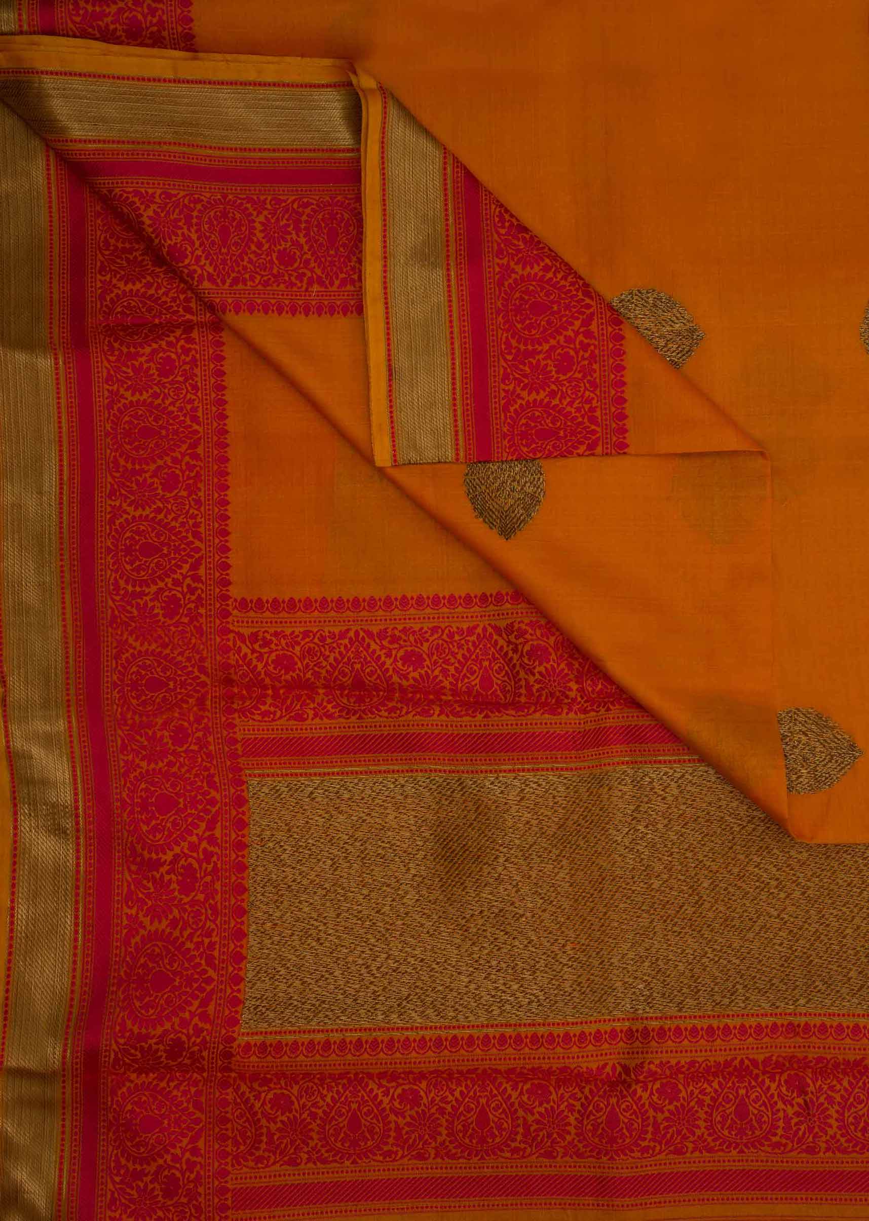 Orange tussar silk weaved saree