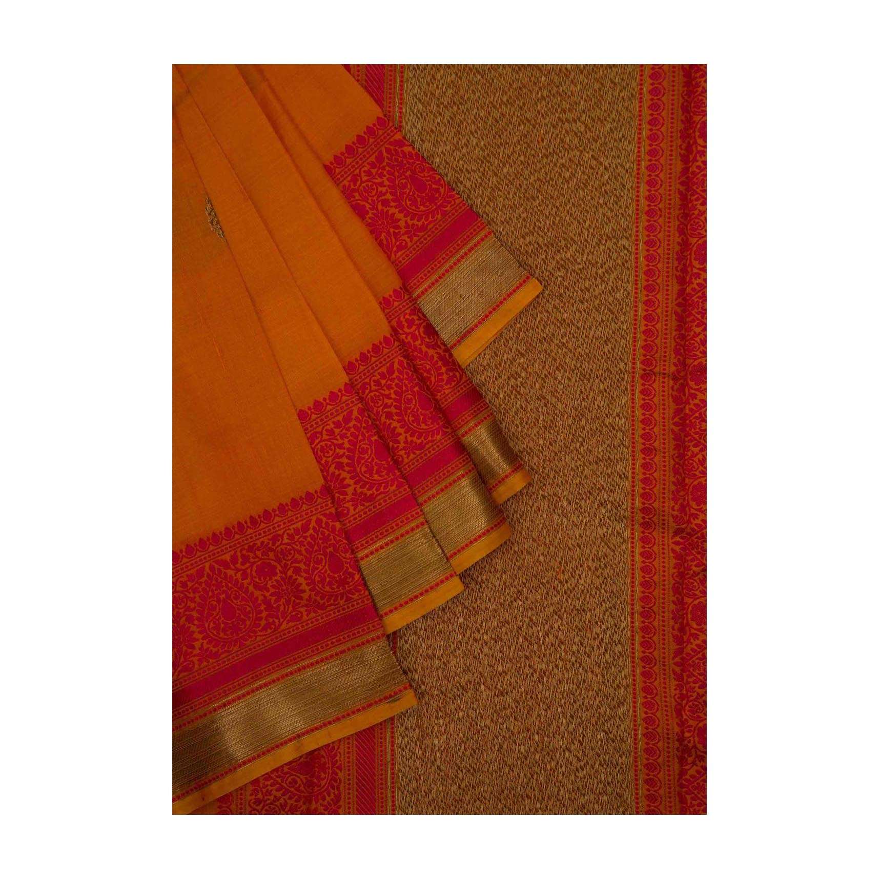 Orange tussar silk weaved saree