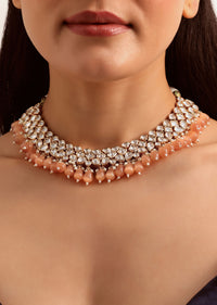 Orange And Gold Kundan Choker Set In Mix Metal