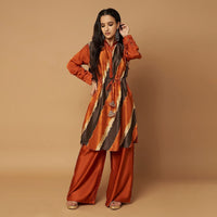 Rust Orange Cotton Silk Tie-Dye Top With Palazzo