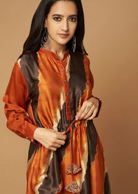 Rust Orange Cotton Silk Tie-Dye Top With Palazzo