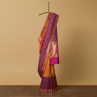 Orange And Pink Banarasi Ikat Patola Weave Saree With Unstitched Blouse Piece