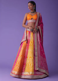 Tangerine Orange And Azalea Pink Lehenga In Woven Banarasi Silk