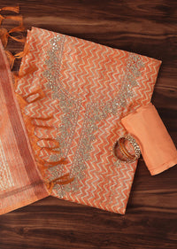 Orange Batik Print Gotta Patti Embroidery Tussar Unstitched Dress Material