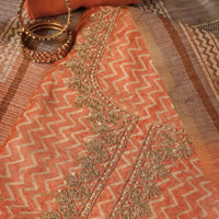 Orange Batik Print Gotta Patti Embroidery Tussar Unstitched Dress Material