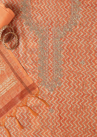 Orange Batik Print Gotta Patti Embroidery Tussar Unstitched Dress Material