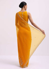 Orange Beads Embroidered Organza Saree With Unstitched Blouse