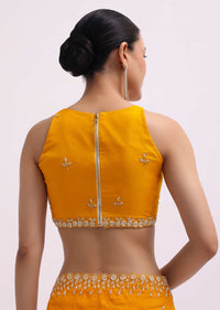 Orange Beads Embroidered Organza Saree With Unstitched Blouse