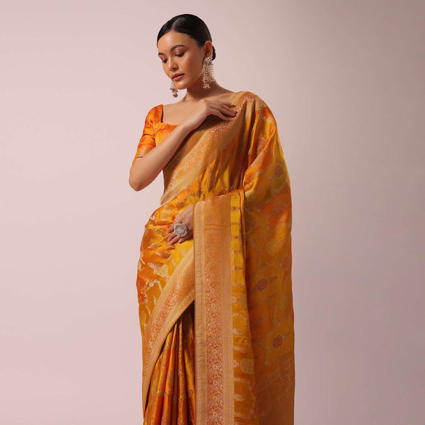 Orange Brocade Weave Rangkat Saree