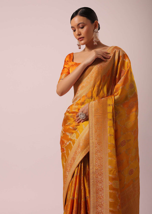 Orange Brocade Weave Rangkat Saree