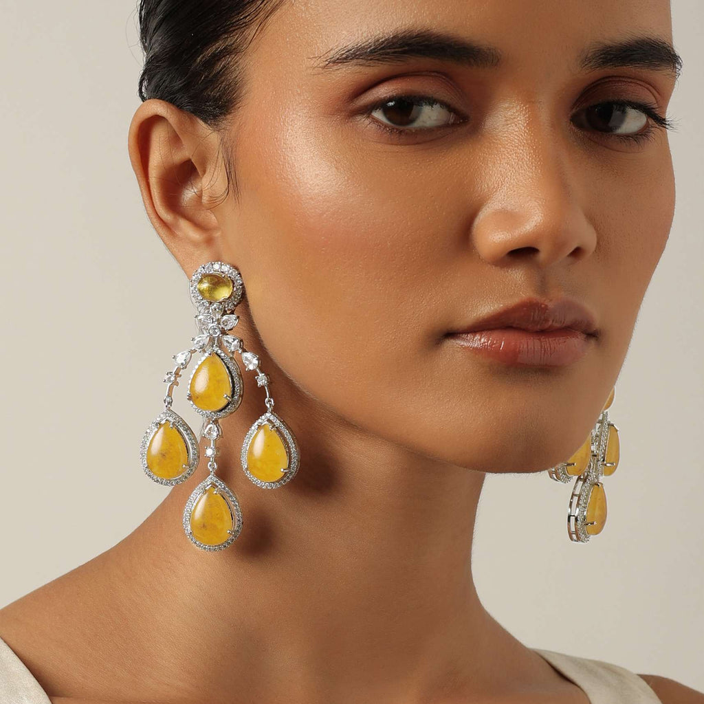 Orange Chandeliers With Teardrop Motifs And Studded Stones