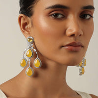Orange Chandeliers With Teardrop Motifs And Studded Stones