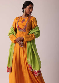 Orange Chiffon Anarkali With Dupatta