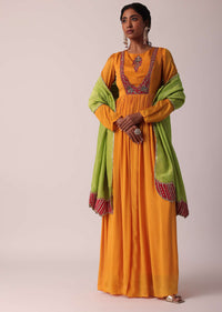 Orange Chiffon Anarkali With Dupatta