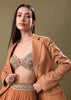 Orange embroidered blouse with dhoti