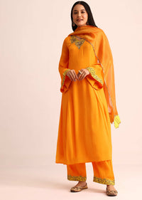 Orange Embroidered Chiffon Kurta Palazzo Set